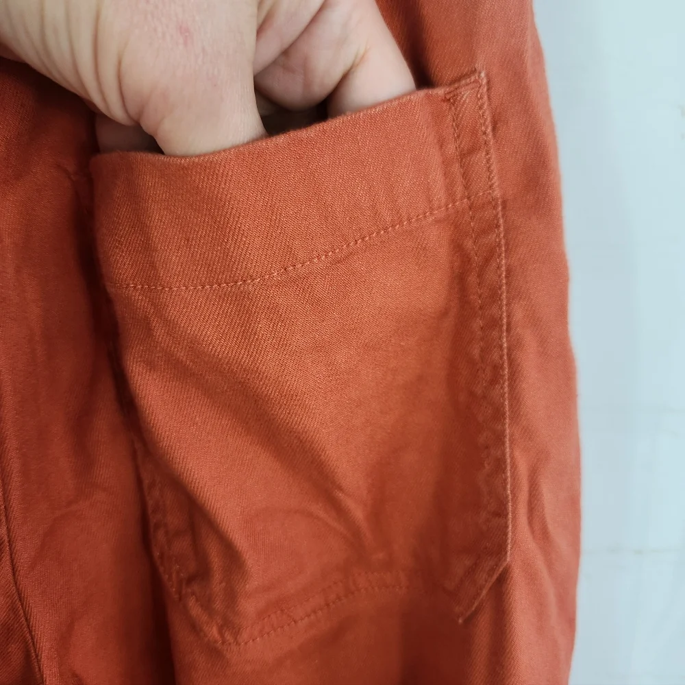 Maeve Anthropologie Ettie Linen Edition Wide Leg Crop Pants Rust High Rise 25P - Picture 9 of 15